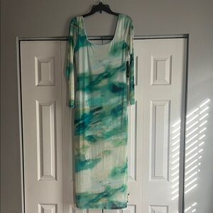 As U Wish Teal and White Long Sleeve Dress